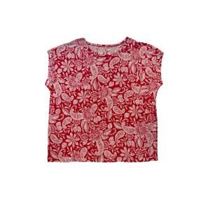 Loft Top Linen Blend Tee Womens Large Red White Floral Cap Sleeve